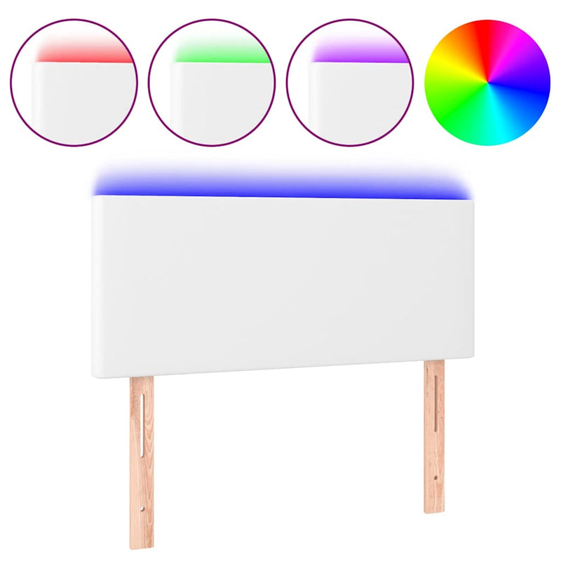 Tăblie de pat cu LED, alb, 90x5x78/88 cm, piele ecologică