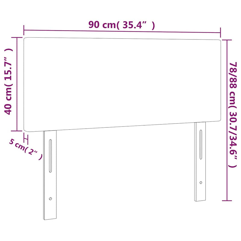 Tăblie de pat cu LED, alb, 90x5x78/88 cm, piele ecologică