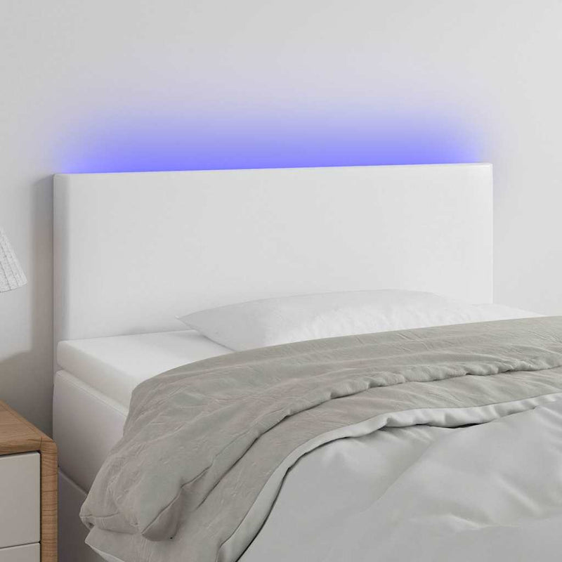 Tăblie de pat cu LED, alb, 90x5x78/88 cm, piele ecologică
