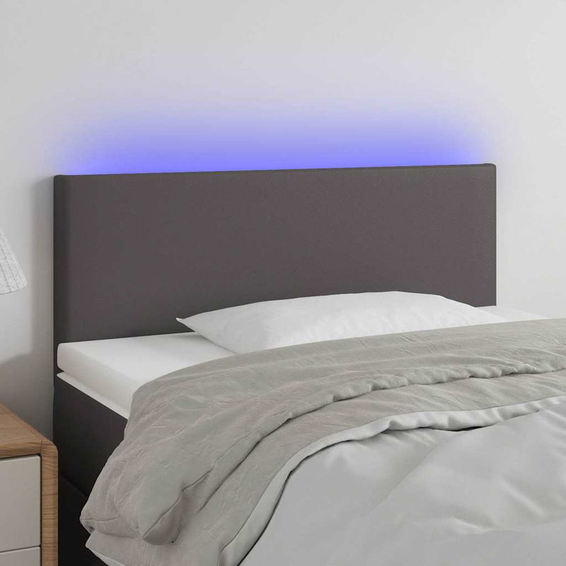 Tăblie de pat cu LED, gri, 90x5x78/88 cm, piele ecologică