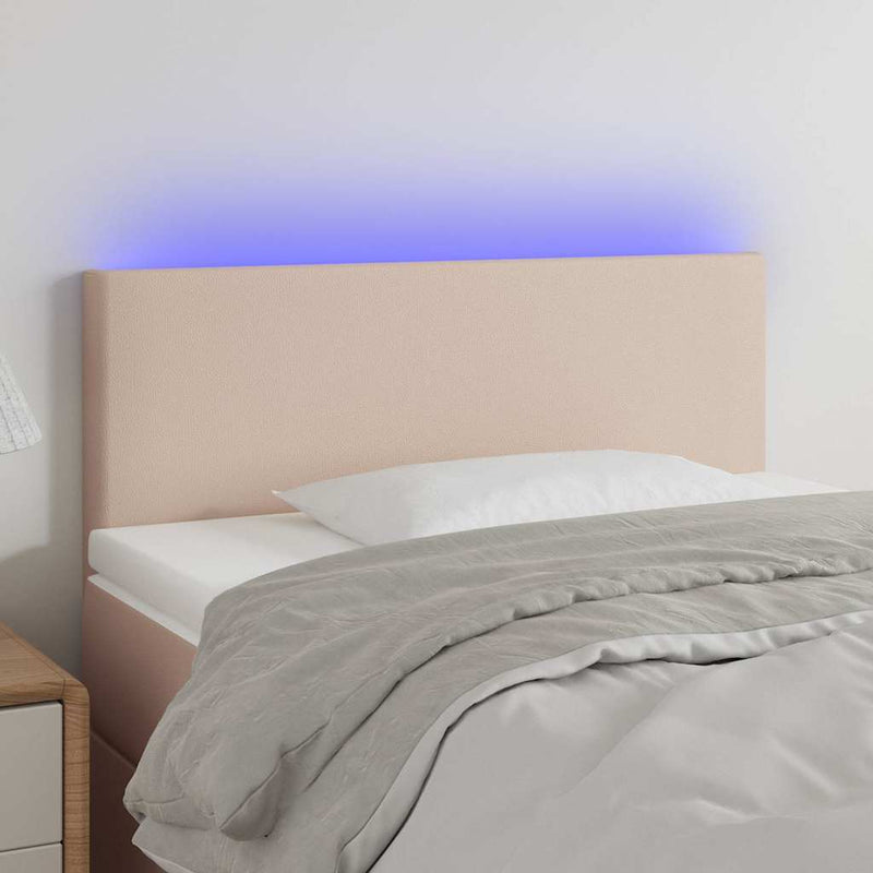 Tăblie de pat cu LED cappuccino 100x5x78/88 cm piele ecologică