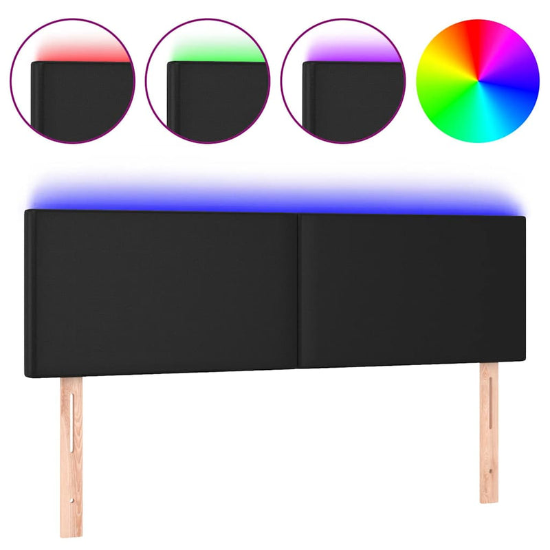Tăblie de pat cu LED, negru, 144x5x78/88 cm, piele ecologică