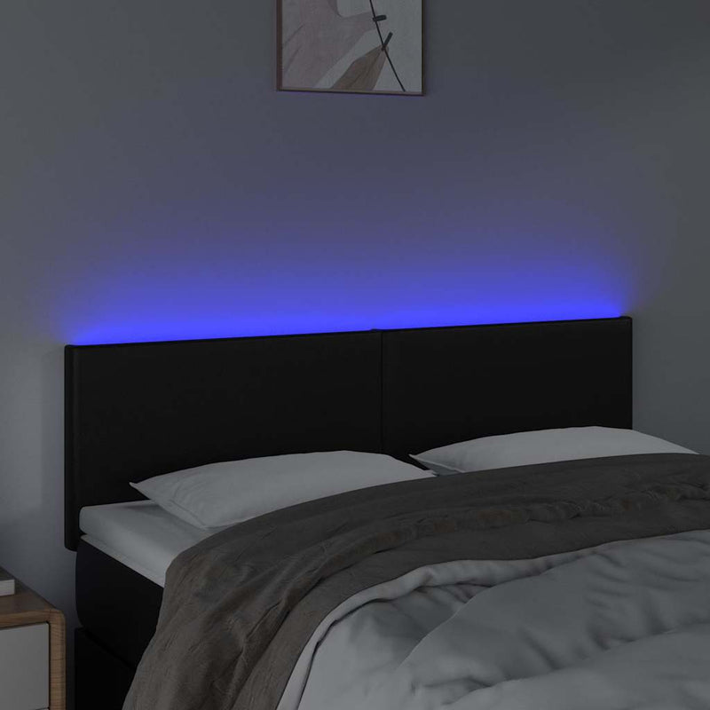 Tăblie de pat cu LED, negru, 144x5x78/88 cm, piele ecologică