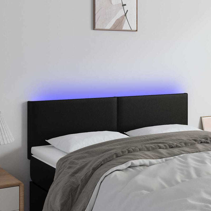 Tăblie de pat cu LED, negru, 144x5x78/88 cm, piele ecologică