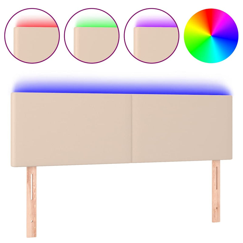 Tăblie de pat cu LED cappuccino 144x5x78/88 cm piele ecologică