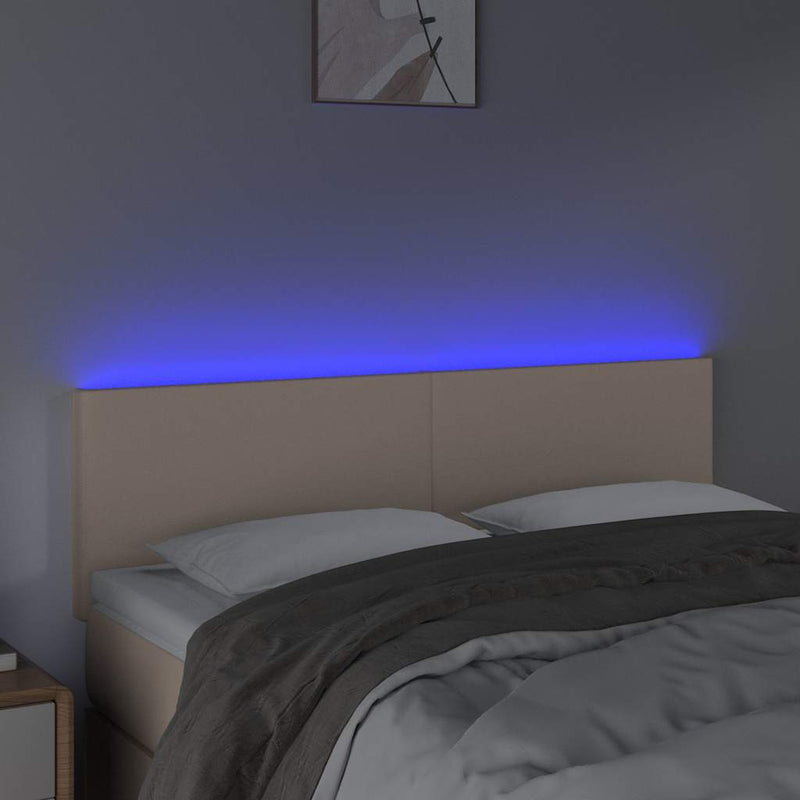 Tăblie de pat cu LED cappuccino 144x5x78/88 cm piele ecologică