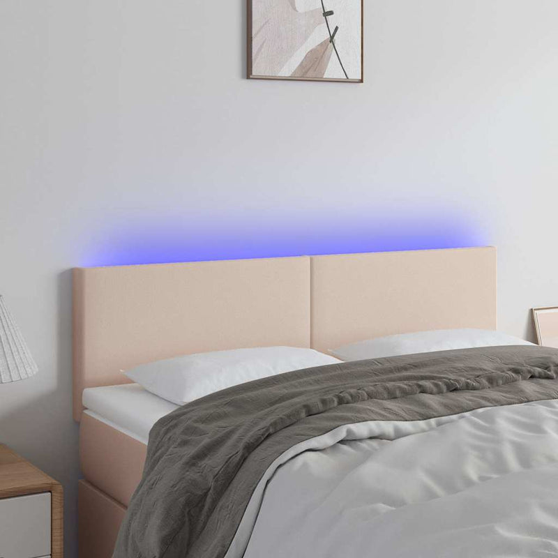Tăblie de pat cu LED cappuccino 144x5x78/88 cm piele ecologică