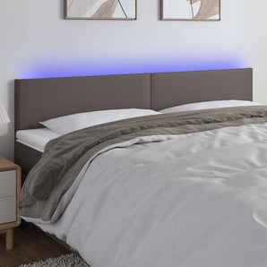 Tăblie de pat cu LED, gri, 160x5x78/88 cm, piele ecologică