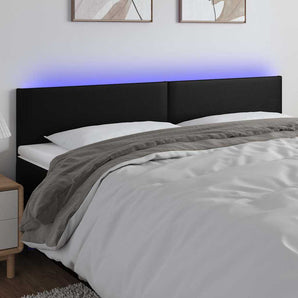 Tăblie de pat cu LED, negru, 180x5x78/88 cm, piele ecologică
