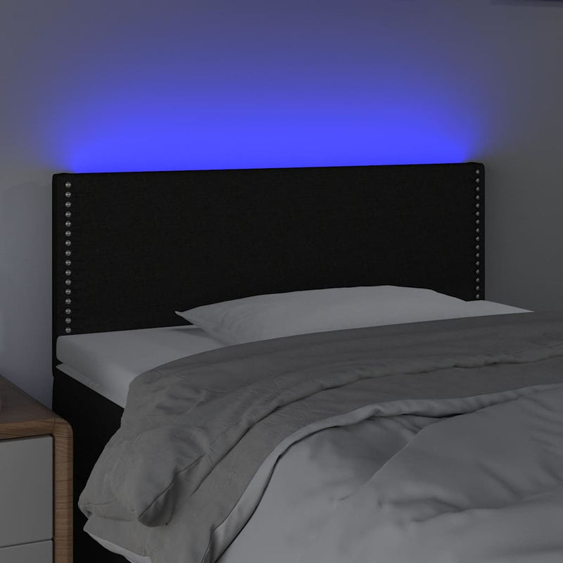 Tăblie de pat cu LED, negru, 90x5x78/88 cm, textil