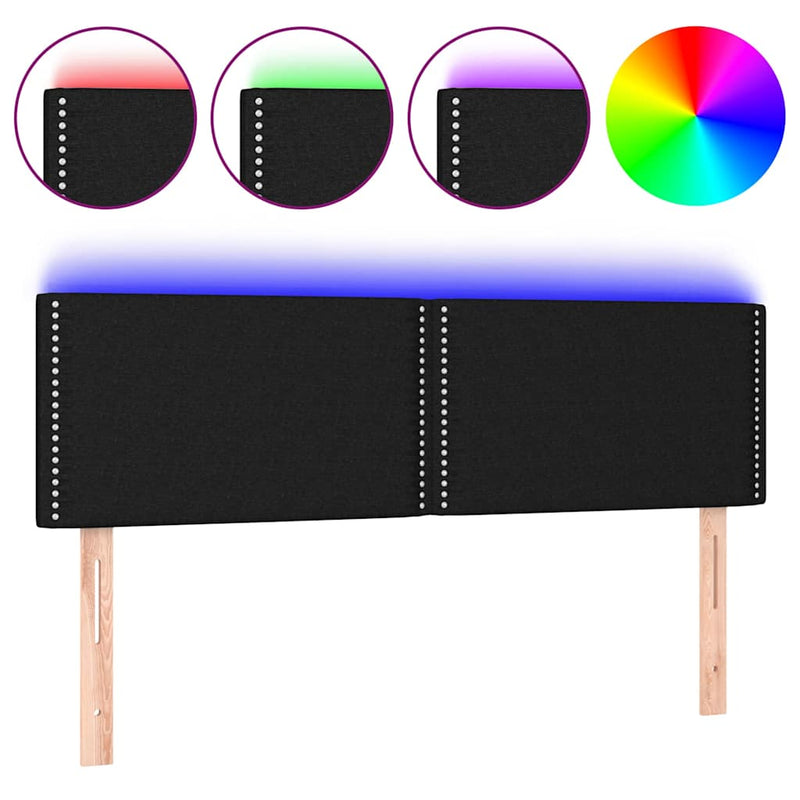 Tăblie de pat cu LED, negru, 144x5x78/88 cm, textil