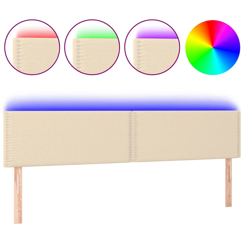 Tăblie de pat cu LED, crem, 180x5x78/88 cm, textil