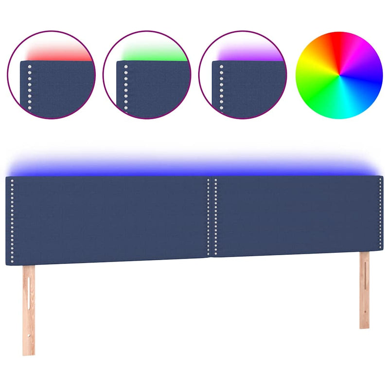 Tăblie de pat cu LED, albastru, 200x5x78/88 cm, textil