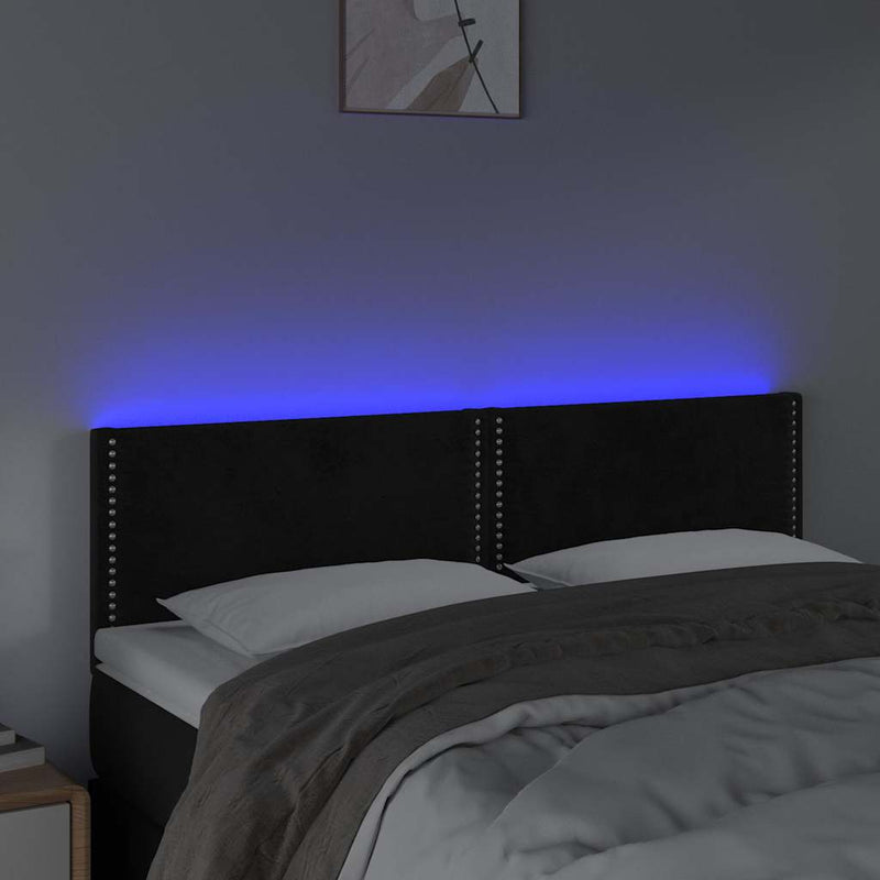 Tăblie de pat cu LED, negru, 144x5x78/88 cm, catifea