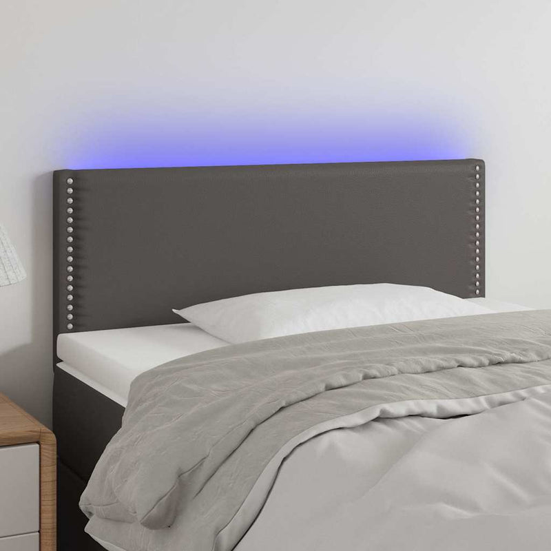 Tăblie de pat cu LED, gri, 80x5x78/88 cm, piele ecologică