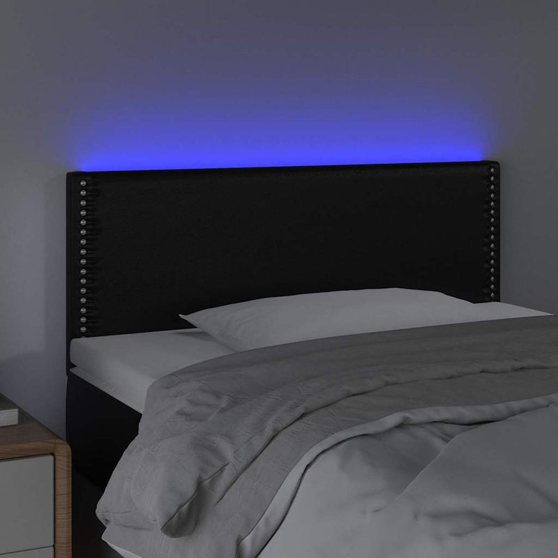 Tăblie de pat cu LED, negru, 100x5x78/88 cm, piele ecologică