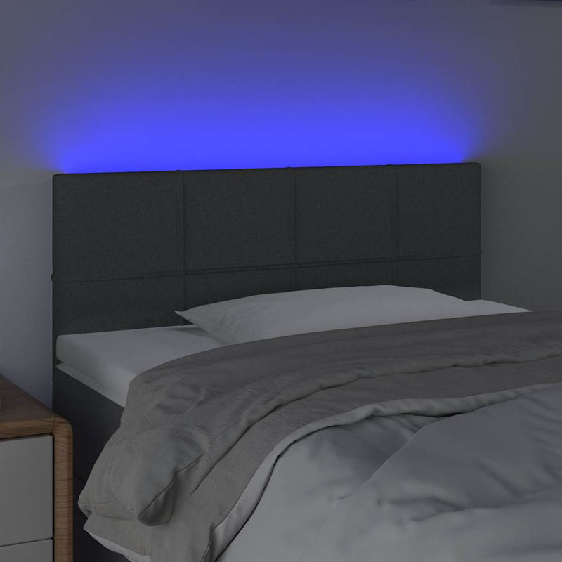 Tăblie de pat cu LED, gri închis, 90x5x78/88 cm, textil