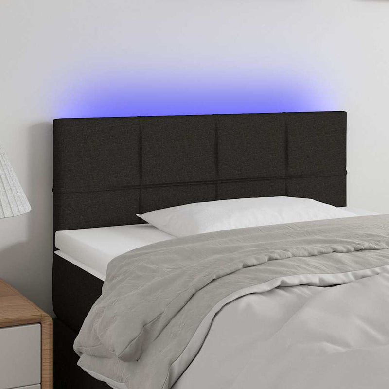 Tăblie de pat cu LED, negru, 90x5x78/88 cm, textil