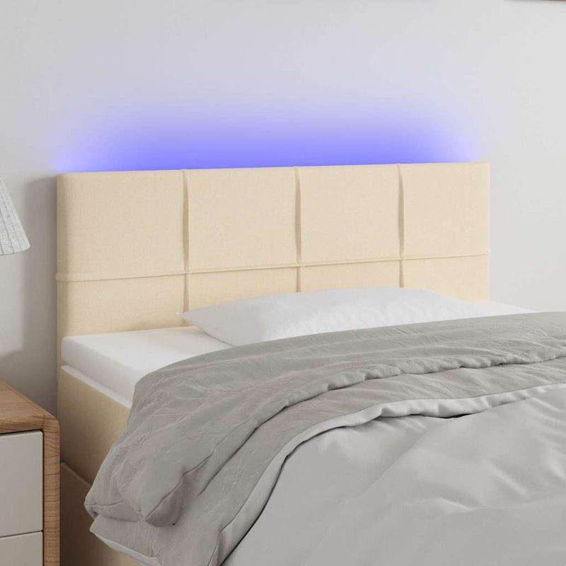 Tăblie de pat cu LED, crem, 90x5x78/88 cm, textil