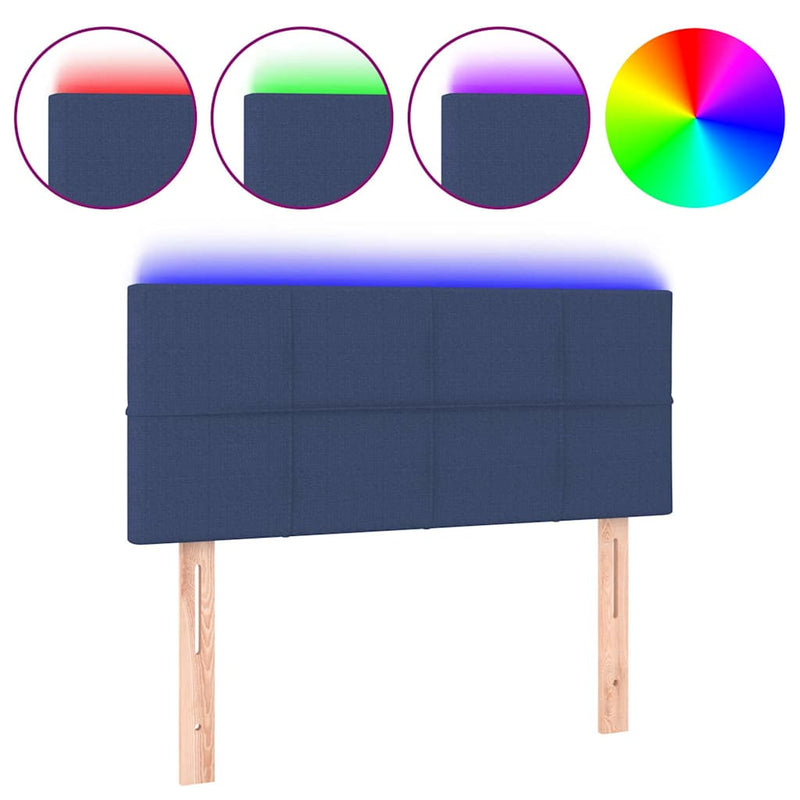 Tăblie de pat cu LED, albastru, 90x5x78/88 cm, textil