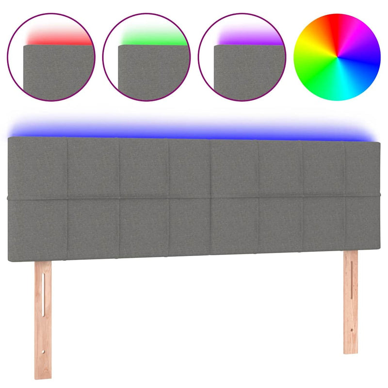 Tăblie de pat cu LED, gri închis, 144x5x78/88 cm, textil