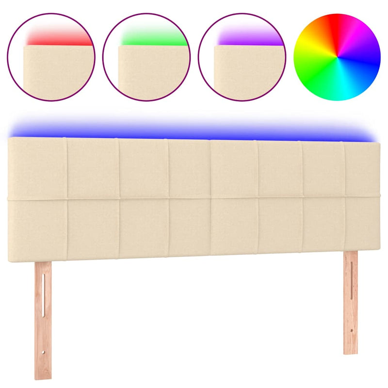 Tăblie de pat cu LED, crem, 144x5x78/88 cm, textil