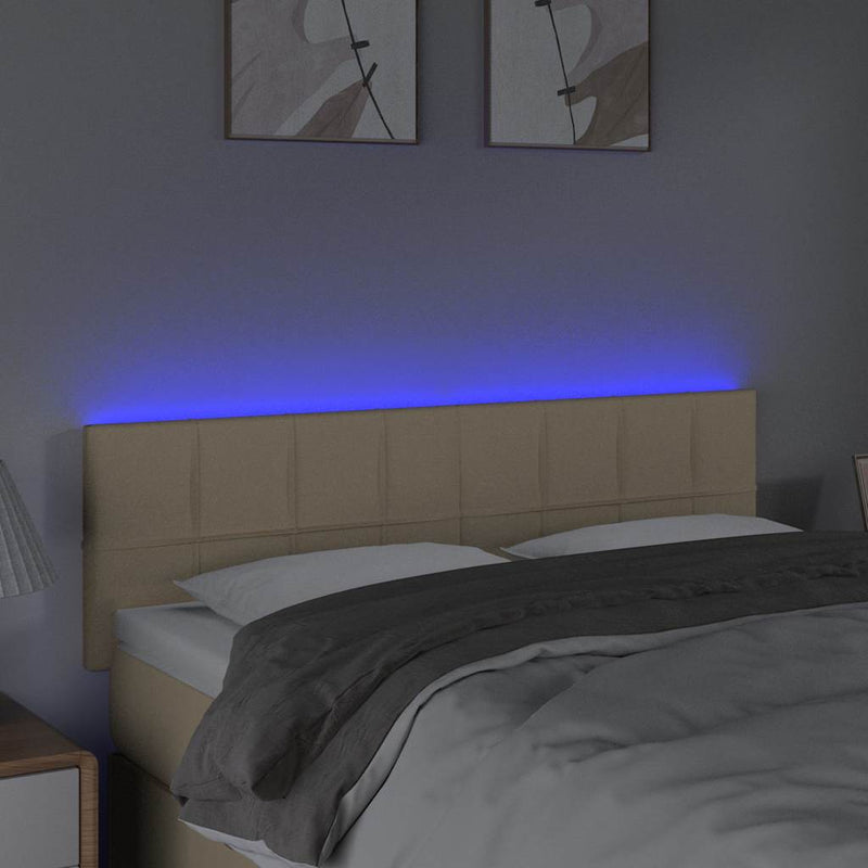 Tăblie de pat cu LED, crem, 144x5x78/88 cm, textil