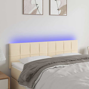 Tăblie de pat cu LED, crem, 144x5x78/88 cm, textil