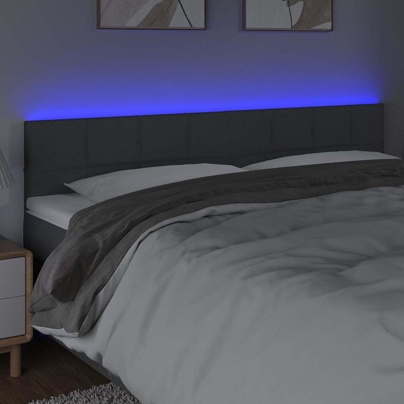 Tăblie de pat cu LED, gri închis, 160x5x78/88 cm, textil