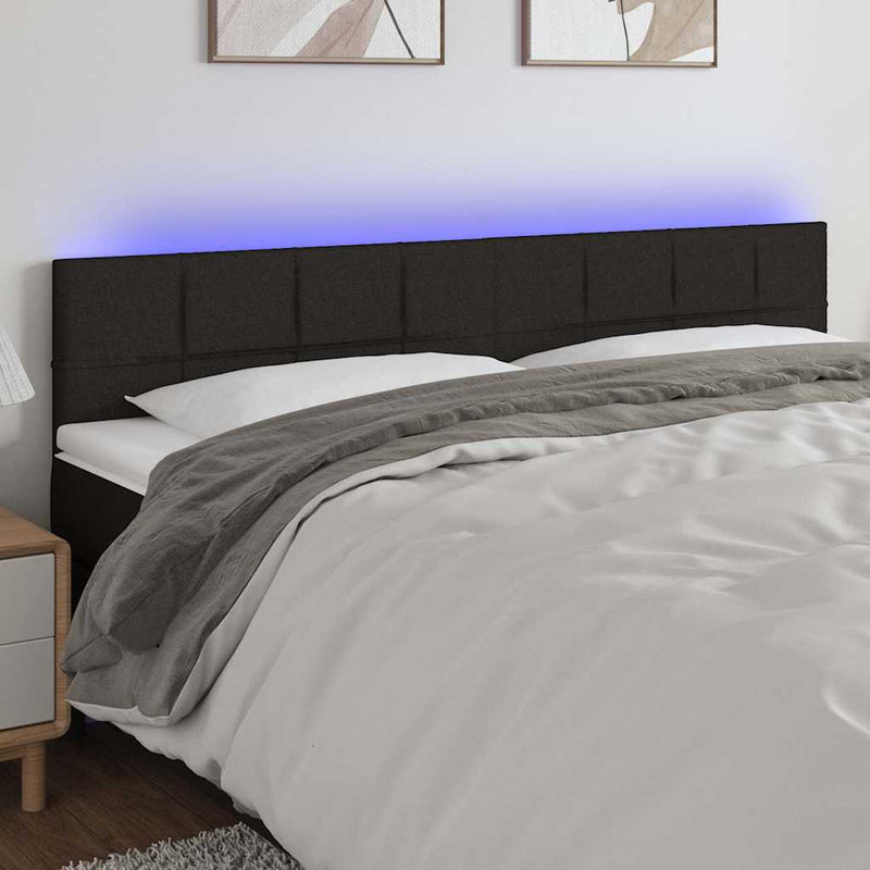 Tăblie de pat cu LED, negru, 160x5x78/88 cm, textil