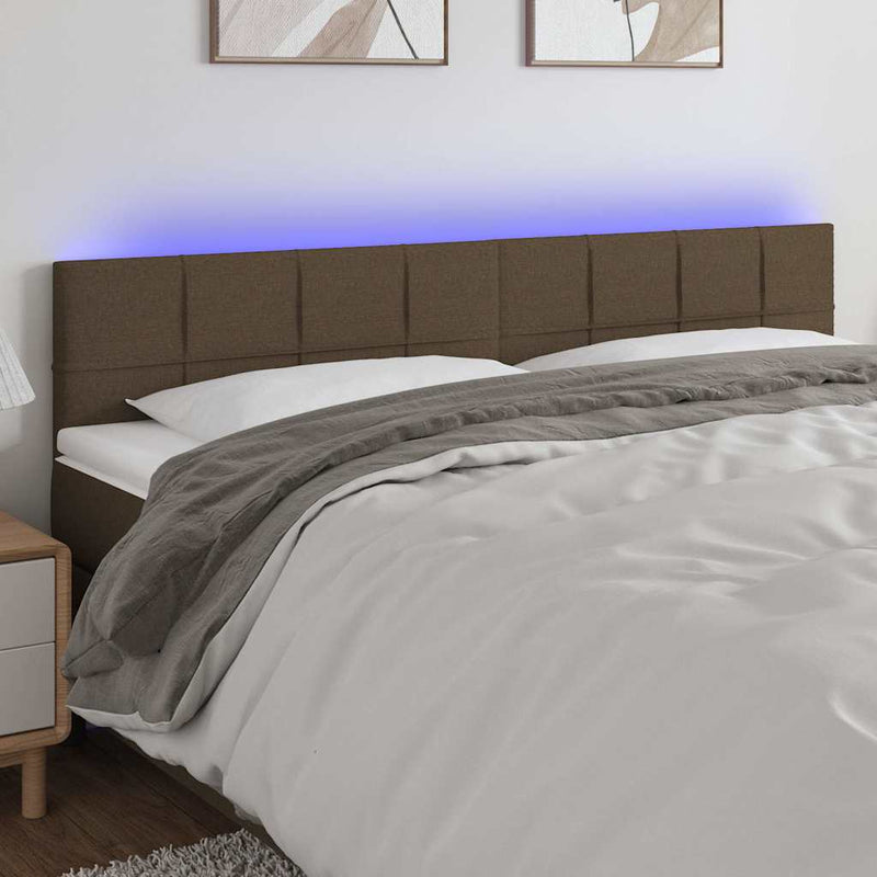 Tăblie de pat cu LED, maro închis, 160x5x78/88 cm, textil