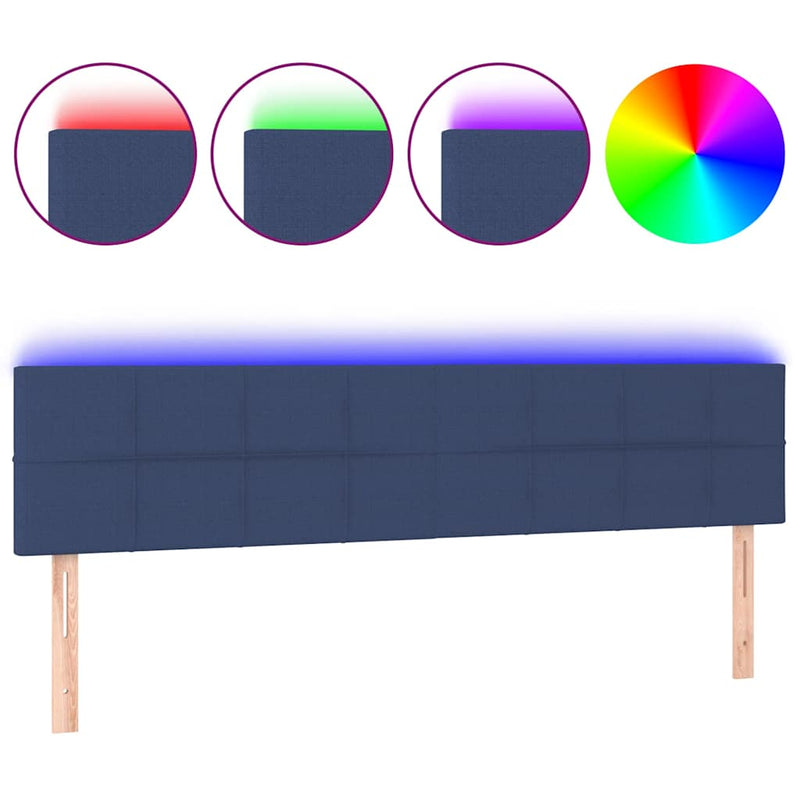 Tăblie de pat cu LED, albastru, 180x5x78/88 cm, textil