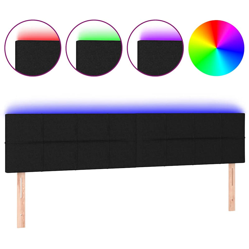 Tăblie de pat cu LED, negru, 200x5x78/88 cm, textil