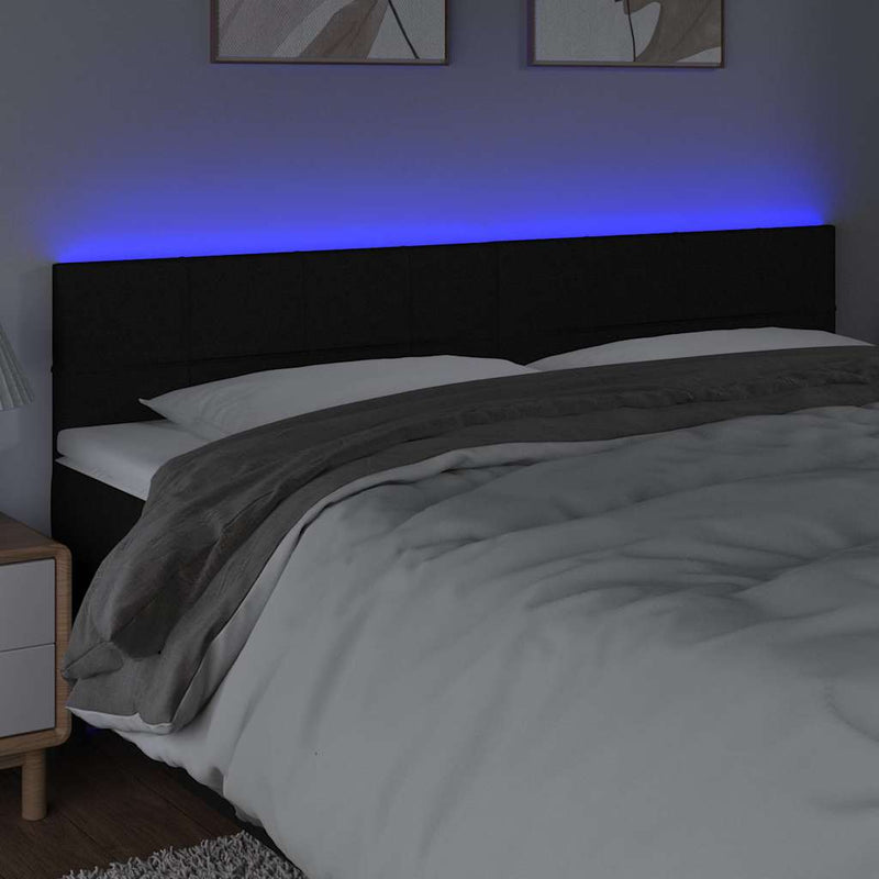 Tăblie de pat cu LED, negru, 200x5x78/88 cm, textil