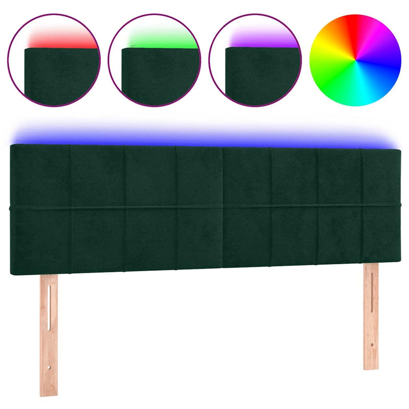 Tăblie de pat cu LED, verde închis, 144x5x78/88 cm, catifea