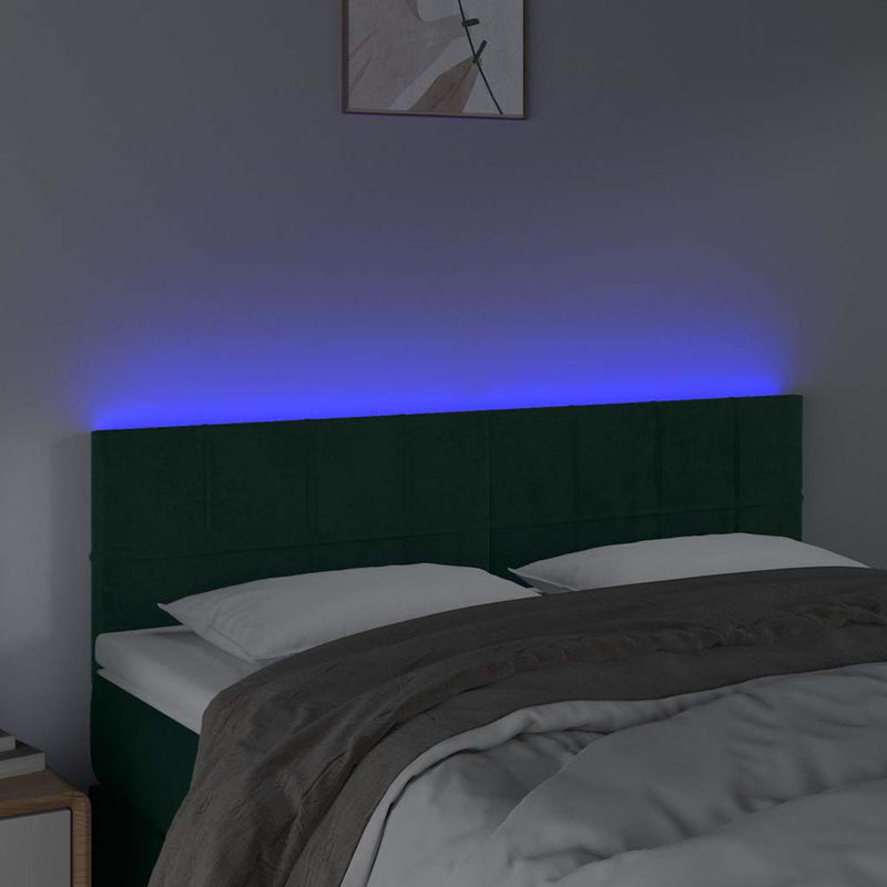 Tăblie de pat cu LED, verde închis, 144x5x78/88 cm, catifea