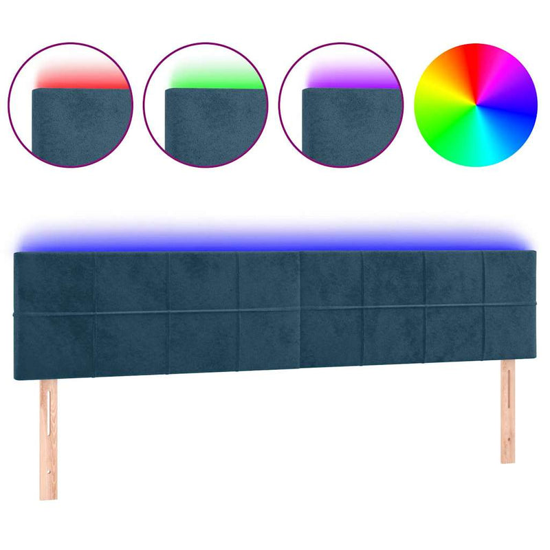 Tăblie de pat cu LED, albastru închis, 160x5x78/88 cm, catifea