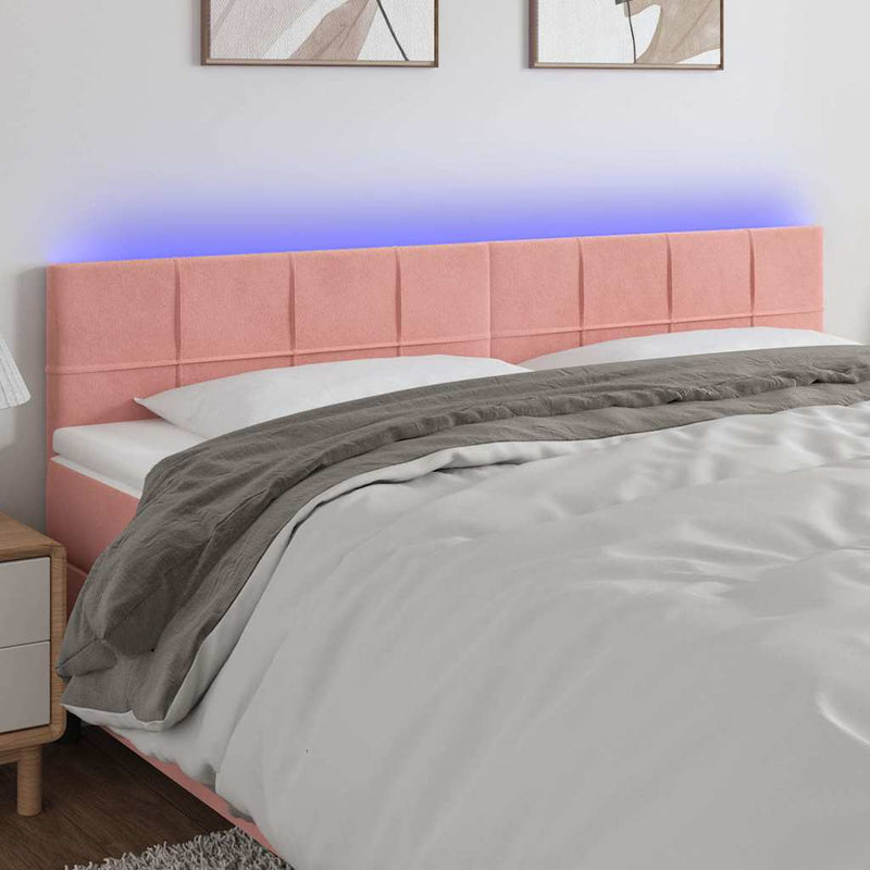 Tăblie de pat cu LED, roz, 160x5x78/88 cm, catifea