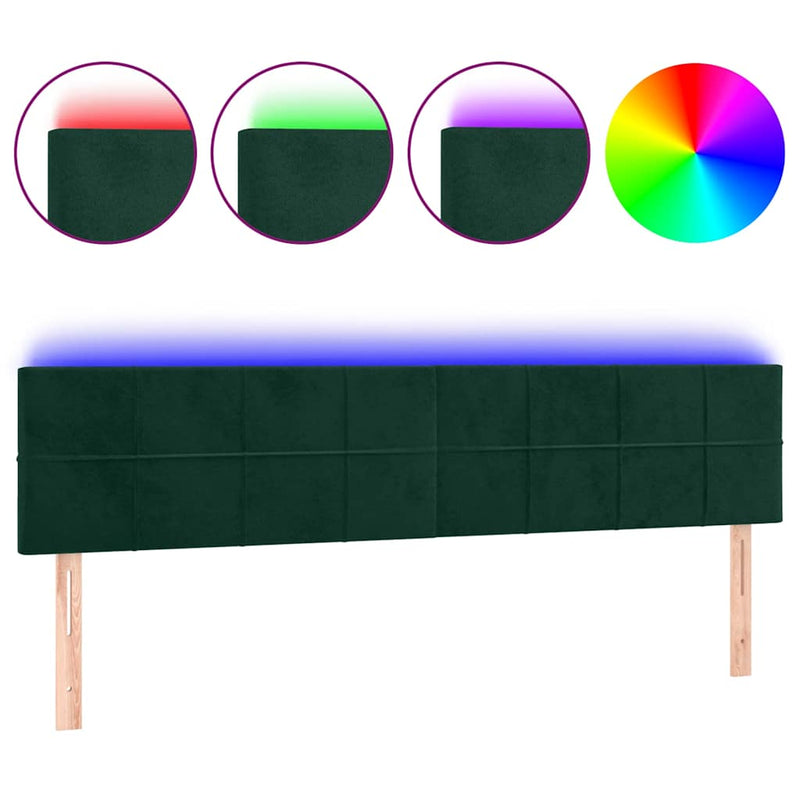 Tăblie de pat cu LED, verde închis, 200x5x78/88 cm, catifea