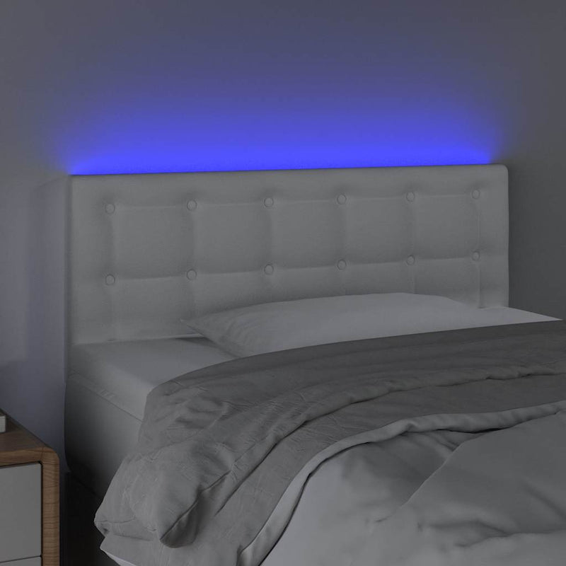 Tăblie de pat cu LED, alb, 80x5x78/88 cm, piele ecologică