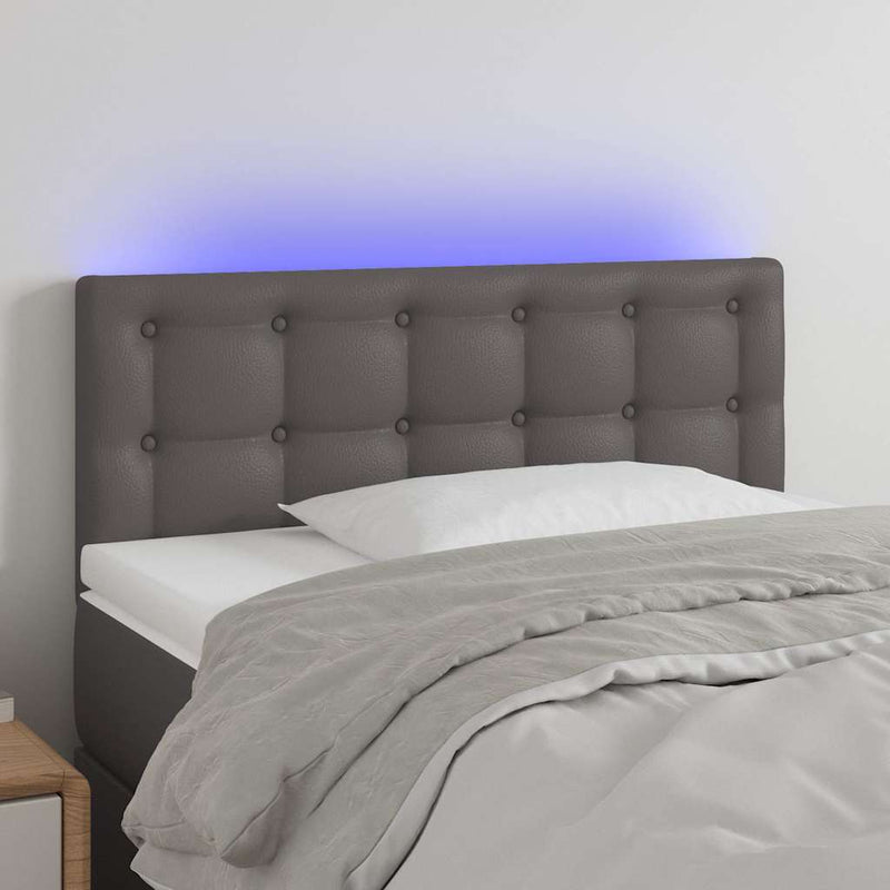 Tăblie de pat cu LED, gri, 80x5x78/88 cm, piele ecologică