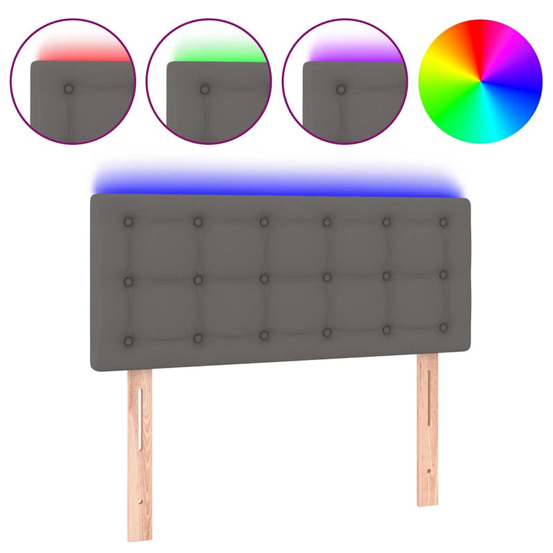 Tăblie de pat cu LED, gri, 100x5x78/88 cm, piele ecologică