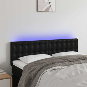 Tăblie de pat cu LED, negru, 144x5x78/88 cm, piele ecologică