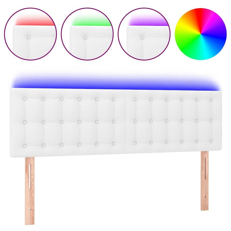 Tăblie de pat cu LED, alb, 144x5x78/88 cm, piele ecologică