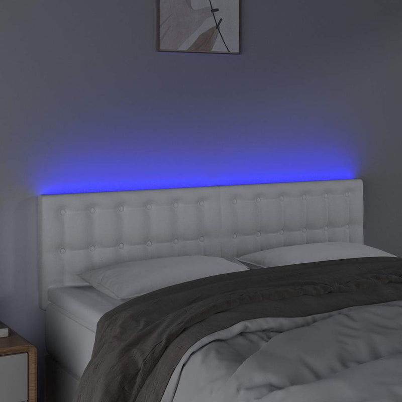 Tăblie de pat cu LED, alb, 144x5x78/88 cm, piele ecologică