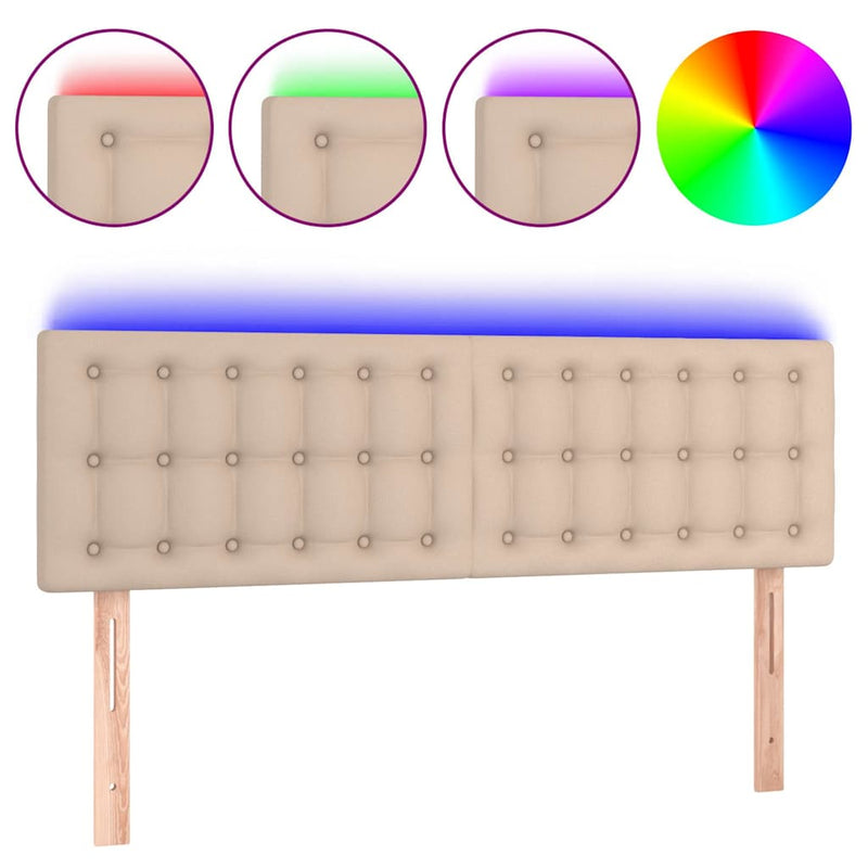 Tăblie de pat cu LED cappuccino 144x5x78/88 cm piele ecologică