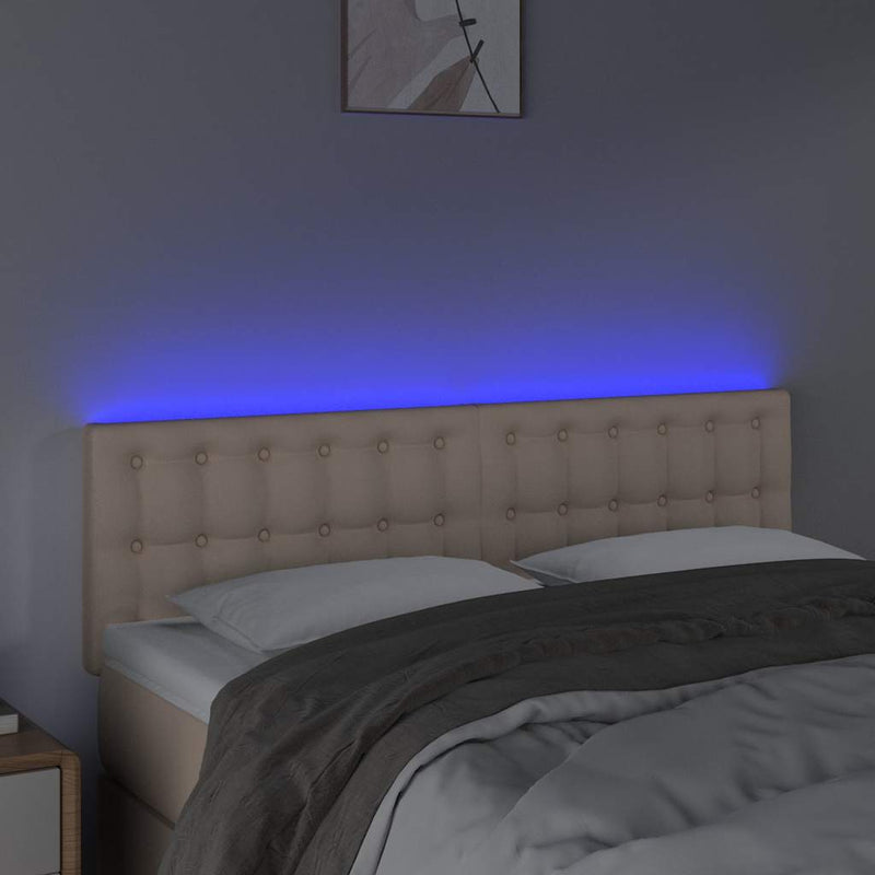 Tăblie de pat cu LED cappuccino 144x5x78/88 cm piele ecologică