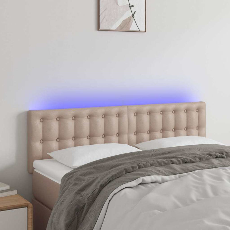 Tăblie de pat cu LED cappuccino 144x5x78/88 cm piele ecologică