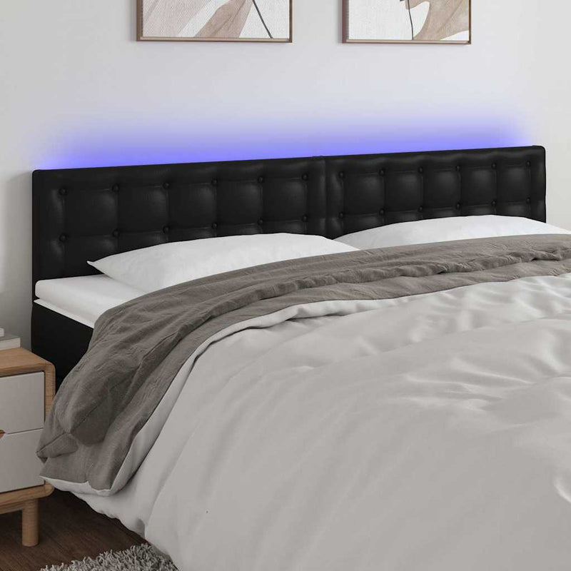 Tăblie de pat cu LED, negru, 160x5x78/88 cm, piele ecologică