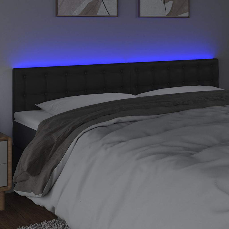 Tăblie de pat cu LED, negru, 200x5x78/88 cm, piele ecologică